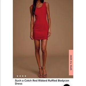 Lulu’s Red Ribbed & Ruffled Bodycon Dress